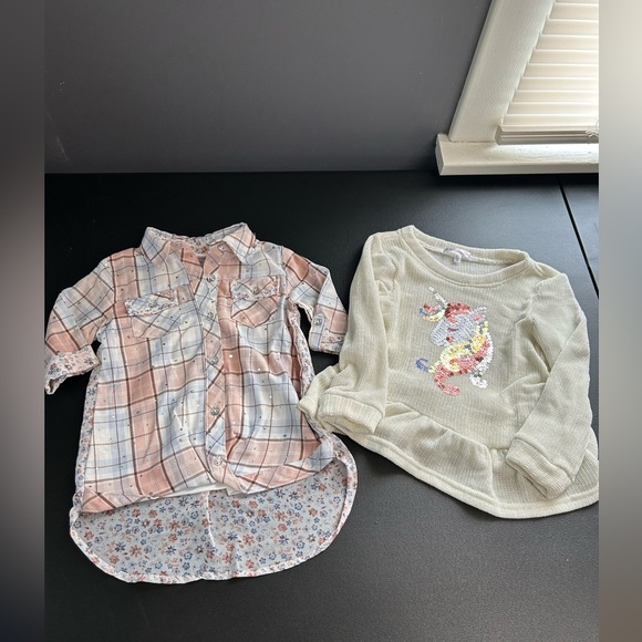 Toddler Girl 3T‎ & 4 T  Lot Tops Plaid Button Blouse Pullover Unicorn Top - Picture 1 of 11
